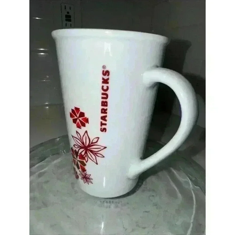 Starbucks Coffee Mug Cup Christmas Holiday 12 oz 345 ml Red Snowflakes